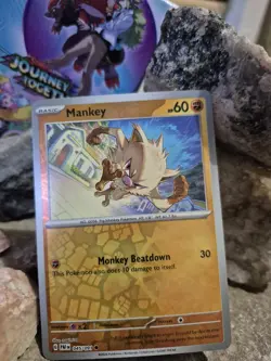 pokemon Cards Mankey Basic Holo 1pcs+1pcs Sleeve 2024 #045/091 - Image 1