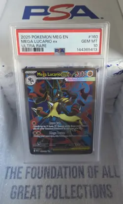 2025 Pokemon Mega Evolution Lucario ex Full Art Ultra Rare #160/132 PSA 10 - Image 1