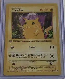 1999 Pokemon TCG Base 1st Edition Shadowless Pikachu #58/102 EX-NM - Image 1