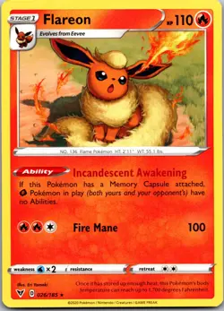 Flareon 026/185 - SWSH04: Vivid Voltage - NM Pokemon TCG - Image 1