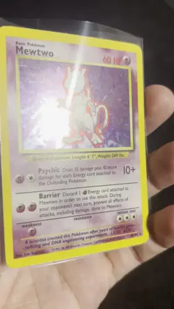 NEW 1995 BASE SET POKEMON HOLO CARD #10 of 102 "MEWTWO" - Image 2
