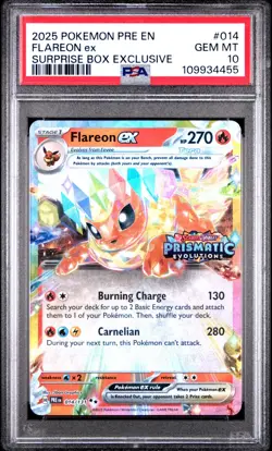 2025 Pokemon Prismatic Evolutions Flareon ex Surprise Box Promo #014 PSA 10 #455 - Image 1