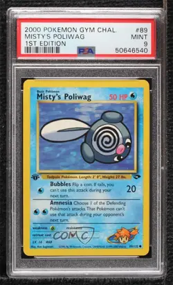 Misty's Poliwag 1st Ed. Pokemon Gym Challenge PSA 9 MINT 2000 - Image 1