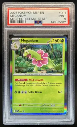 2025 Pokemon MEP Black Star Promos Meganium STAFF #001 PSA 9 - Image 1