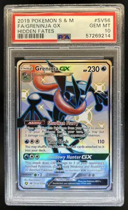 2019 Pokemon SM Hidden Fates Greninja GX #SV56/SV94 PSA 10 GEM MINT - Image 1