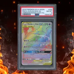 Pokemon Unbroken Bonds MUK & ALOLAN MUK GX 220/214 Secret Rare PSA 8 - Image 1