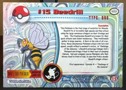 Pokemon TCG #15 Beedrill Non-Holo Blue Logo Pokemon 1999 Topps TV Vintage DMG - Image 2