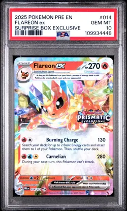 2025 Pokemon Prismatic Evolutions Flareon ex Surprise Box Promo #014/131 PSA 10 - Image 1