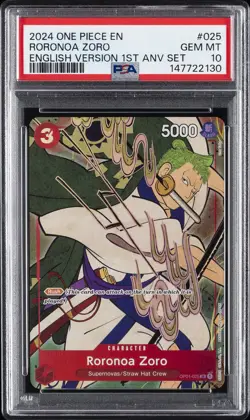 2024 ONE PIECE ENGLISH VERSION 1ST ANNIVERSARY SET #025 RORONOA ZORO PSA 10 - Image 1