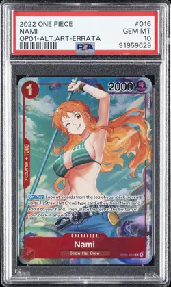 2022 ONE PIECE OP01-ROMANCE DAWN ALTERNATE ART-ERRATA #016 NAMI PSA 10 - Image 1