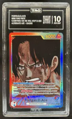 2025 One Piece Portgas D. Ace Leader Alt Art #OP13-002 TAG 10 - Image 1