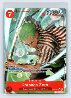 Roronoa Zoro Alternate Art One Piece Foil Card Slash Straw Hat Crew OP14-015R - Image 1