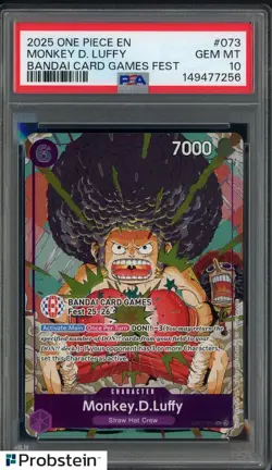 2025 One Piece EN Bandai Card Game Fest #073 Monkey D Luffy PSA 10 GEM MINT - Image 1