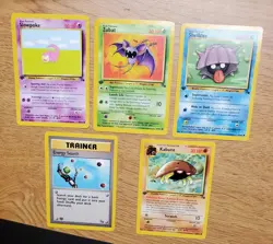 5 Card Lot 1999 Pokemon Fossil 1st Edition. Kabuto,Slowpoke,Shellder,Zubat,Train - Image 1