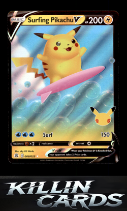 HOLO SHIFT ERROR Surfing Pikachu V 008/025 Ultra Celebrations Pokemon Card NM - Image 1