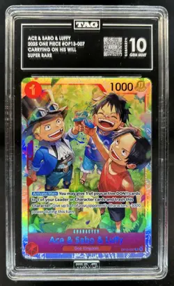 2025 One Piece Carrying On His Will Ace & Sabo Luffy Super Rare #OP13-007 TAG 10 - Image 1