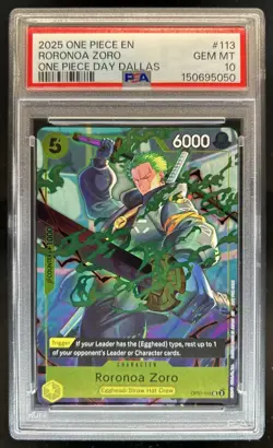 2024 One Piece 500 Years Roronoa Zoro Dallas Day Uncommon #OP07-113 PSA 10 - Image 1