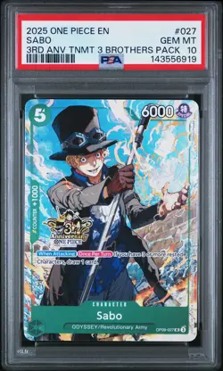 2025 ONE PIECE 3RD ANNIVERSARY TOURNAMENT 3 BROTHERS PACK #027 SABO PSA 10 - Image 1