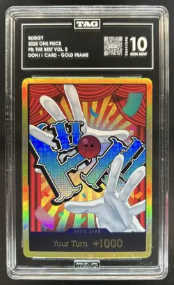 2025 One Piece Buggy The Best Vol 2 Don!! Card Gold Frame +1000 TAG 10 - Image 1