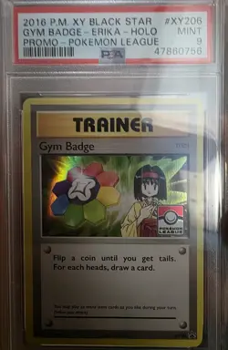 2016 POKEMON XY BLACK STAR PROMO POKEMON LEAGUE GYM BADGE-ERIKA-HOLO PSA 9 - Image 1