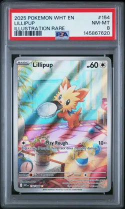 2025 POKEMON WHT EN-WHITE FLARE ILLUSTRATION RARE #154 LILLIPUP PSA 8 - Image 1