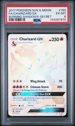 2017 POKEMON SUN & MOON BURNING SHADOWS SECRET #150 FULL ART/CHARIZARD GX PSA 6 - Image 1