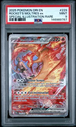 2025 POKEMON DRI SPECIAL ILLUSTRATION RARE #229 TEAM ROCKET'S MOLTRES EX PSA 9 - Image 1