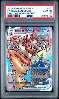 2021 POKEMON SWORD & SHIELD CHILLING REIGN SECRET FULL ART/BLAZIKEN VMAX PSA 10 - Image 1