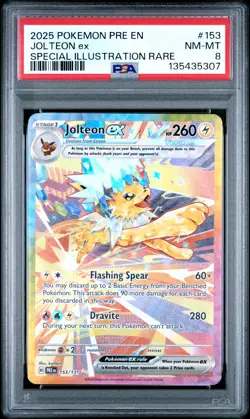 2025 POKEMON PRISMATIC EVOLUTIONS SPECIAL ILLUSTRATION RARE JOLTEON EX PSA 8 - Image 1