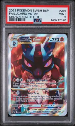 2023 POKEMON SWSH PROMO CROWN ZENITH ETB #291 FULL ART/LUCARIO VSTAR PSA 9 - Image 1
