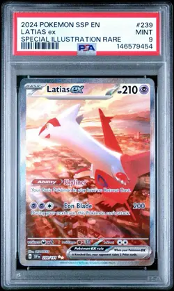 2024 POKEMON SSP EN-SURGING SPARKS SPECIAL ILLUSTRATION RARE LATIAS EX PSA 9 - Image 1