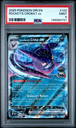 2025 POKEMON DRI EN-DESTINED RIVALS #122 TEAM ROCKET'S CROBAT EX PSA 9 - Image 1