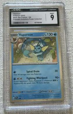 Pokemon Vaporeon CGC 9 Black Star Promo #168 Prismatic Evolutions Poster 2025 - Image 1