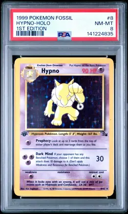 1999 POKEMON FOSSIL 1ST EDITION #8 HYPNO-HOLO PSA 8 - Image 1