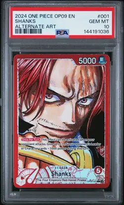2024 ONE PIECE OP09-EMPERORS IN THE NEW WORLD ALTERNATE ART #001 SHANKS PSA 10 - Image 1