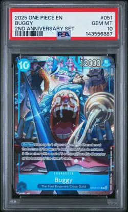 2025 ONE PIECE ENGLISH VERSION 2ND ANNIVERSARY SET #051 BUGGY PSA 10 - Image 1