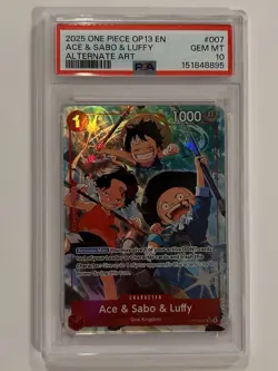 2025 ONE PIECE OP13-CARRYING ON HIS WILL ALTERNATE ART ACE & SABO & LUFFY PSA 10 - Image 1