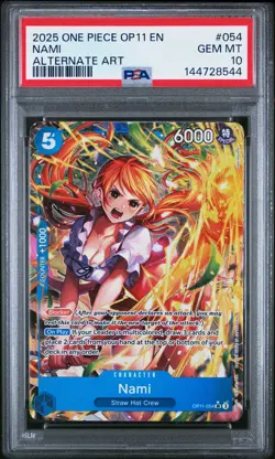 2025 ONE PIECE OP11-A FIST OF DIVINE SPEED ALTERNATE ART #054 NAMI PSA 10 - Image 1