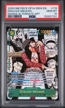 2026 ONE PIECE THE AZURE SEA'S SEVEN MANGA ALT ART #119 DRACULE MIHAWK PSA 10 - Image 1