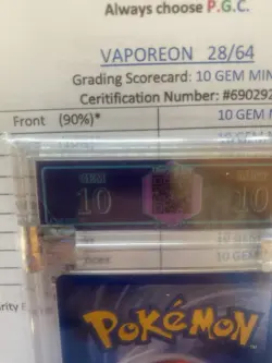 Vaporeon 28/64 GRADED 10 GEM MINT PGC old pokemon card 1999 - Image 2