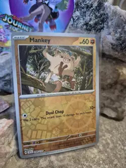 pokemon Cards Mankey Basic Holo 1pcs+1pcs Sleeve 2024 #098/191 - Image 1