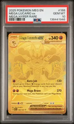 2025 POKEMON MEG EN-MEGA EVOLUTION MEGA HYPER RARE #188 MEGA LUCARIO EX PSA 10 - Image 1