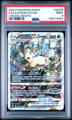 2023 POKEMON SWORD & SHIELD CROWN ZENITH #GG35 FULL ART/LEAFEON VSTAR PSA 9 - Image 1