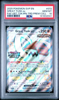 2025 Pokemon SVP En Great Tusk Ex Paldean Fates Promo Premium #072 PSA 10 Gem - Image 1
