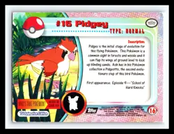 💥 PIDGEY 1999 Topps Pokemon Black Logo Silver Holo Foil Vintage Rare # 16 - Image 2