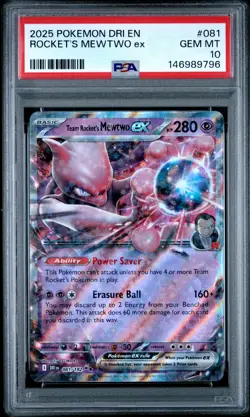 2025 POKEMON DRI EN-DESTINED RIVALS #081 TEAM ROCKET'S MEWTWO EX PSA 10 - Image 1