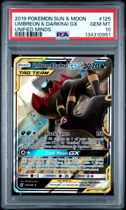 2019 POKEMON SUN & MOON UNIFIED MINDS #125 UMBREON & DARKRAI GX PSA 10 - Image 1