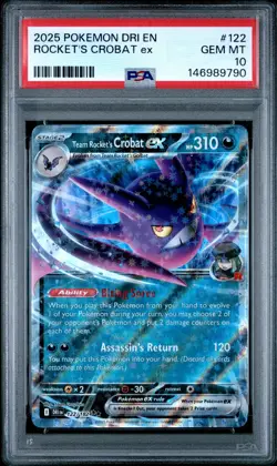 2025 POKEMON DRI EN-DESTINED RIVALS #122 TEAM ROCKET'S CROBAT EX PSA 10 - Image 1