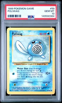 1999 POKEMON BASE SET UNLIMITED #59 POLIWAG PSA 10 - Image 1