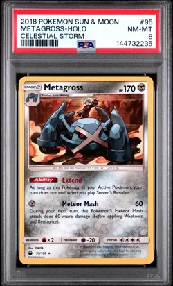 2018 POKEMON SUN & MOON CELESTIAL STORM #95 METAGROSS-HOLO PSA 8 - Image 1